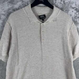 A.P.C. Linen Blend Polo Shirt Beige Mens XL Utility Outdoor Luxury Designer